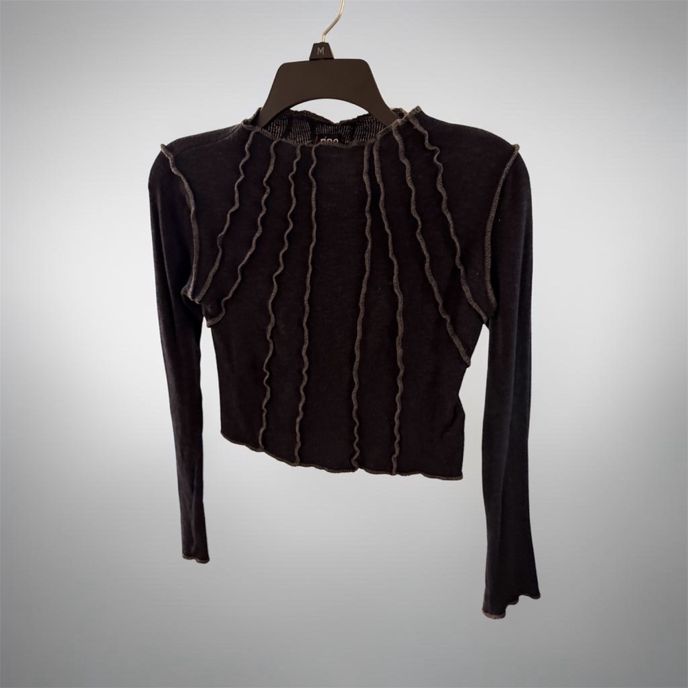 Urban Outfitters Black Ruffle-Trim Long Sleeve Crop Top